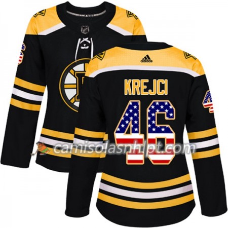 Camisola Boston Bruins David Krejci 46 Adidas 2017-2018 Preto USA Flag Fashion Authentic - Mulher